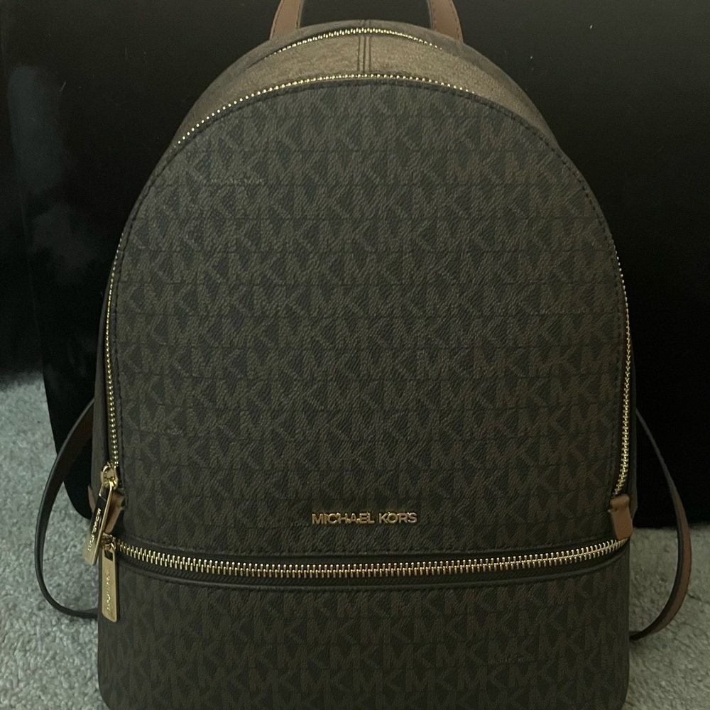 Michael Kors Brown Abbey Backpack with Gold Accents
